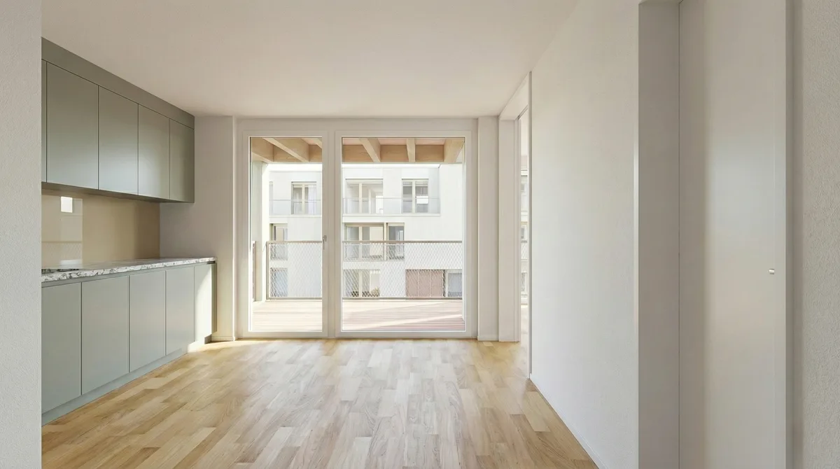 Visualisierung  der Küche in der Überbauung Altersdurchmischtes Wohnen im Ortsteil Sack von Seegräben.